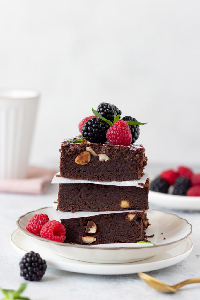 Nutty Chocolate Brownies with Fresh Berries