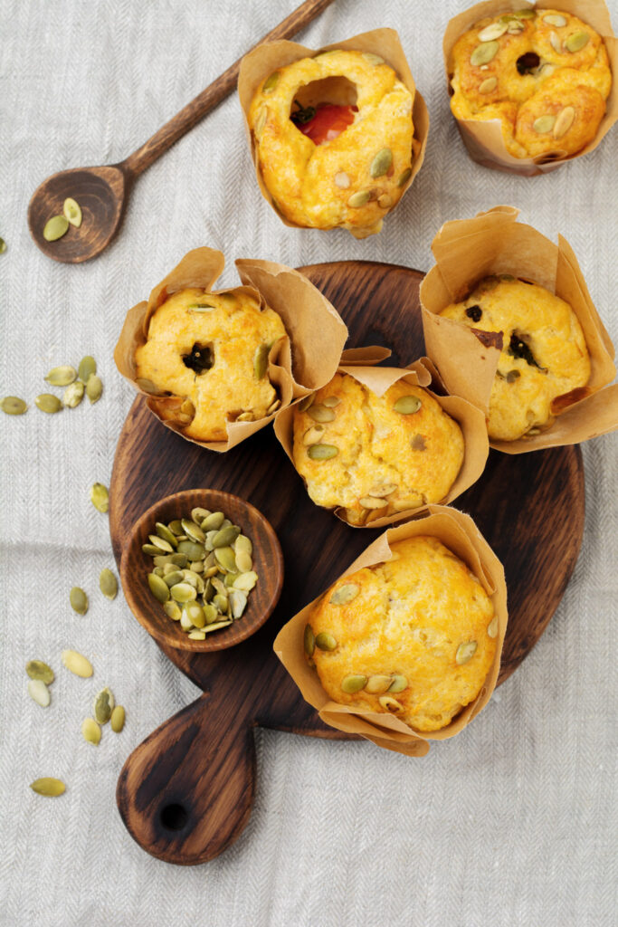 Savory Cheese and Veggie Muffins with Pumpkin Seeds