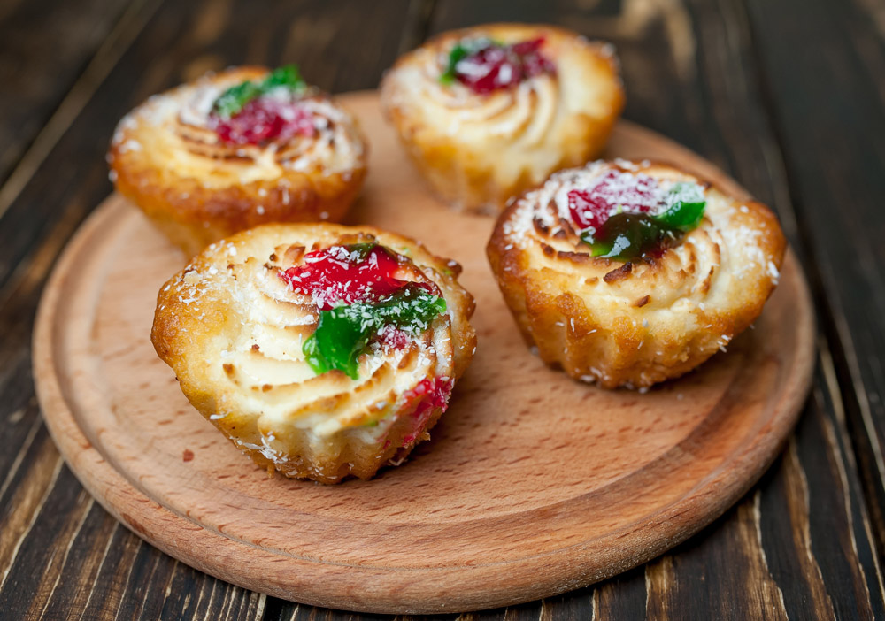 Serving Custard Muffins with Fruit Toppings