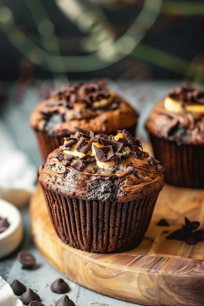 Chocolate Peanut Butter Banana Muffins