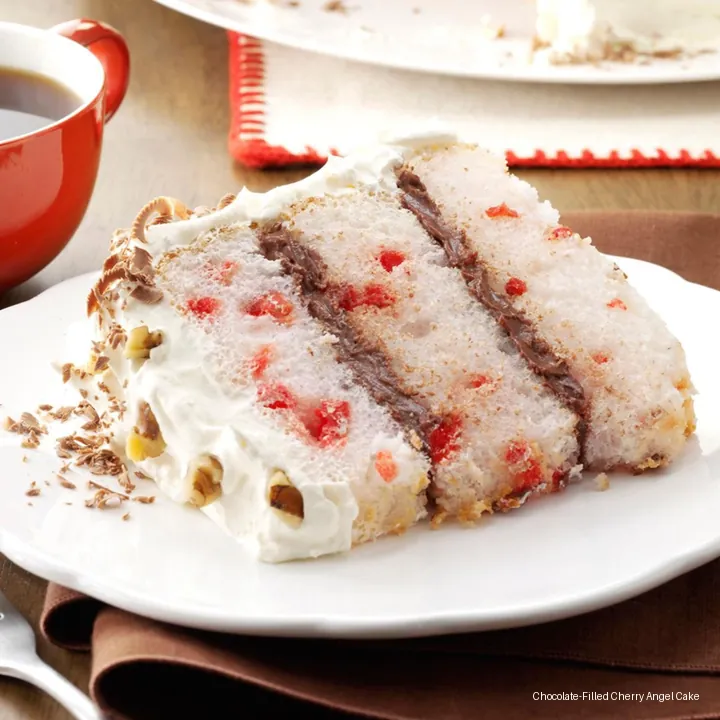 Chocolate-Filled Cherry Angel Cake