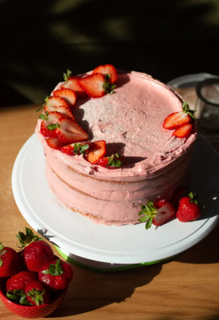 Homemade Strawberry Cake with Cream Cheese Frosting