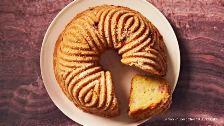 Lemon Rhubarb Olive Oil Bundt Cake