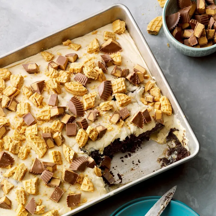 Peanut Butter Chocolate Poke Cake