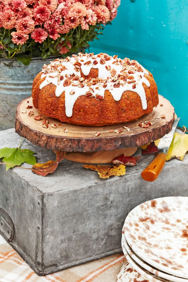 Pecan Pumpkin Bundt Cake with Cream Cheese Glaze