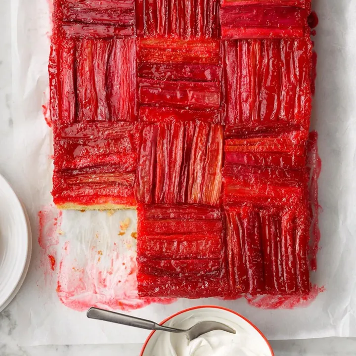 Strawberry Rhubarb Upside-Down Cake