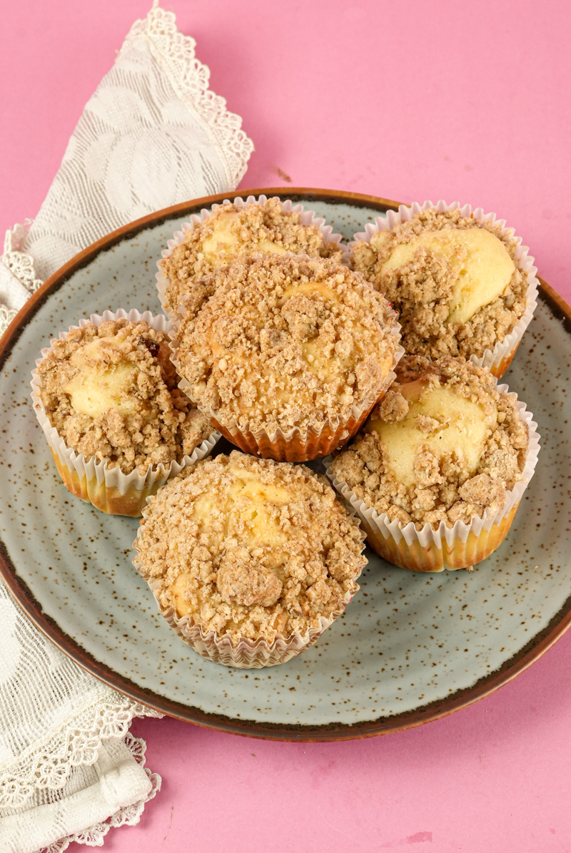 Six Coffee Cake Muffins on a Plate