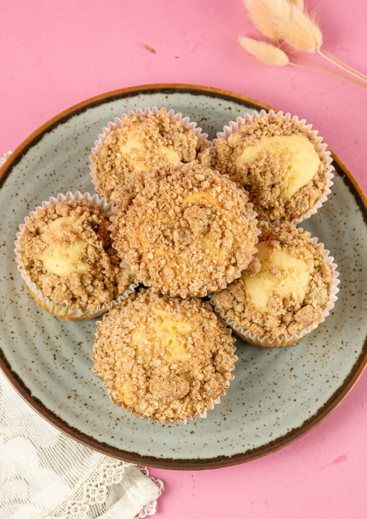Six Coffee Cake Muffins on a Plate