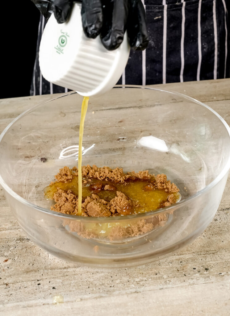 Making the streusel topping for coffee cake muffins.