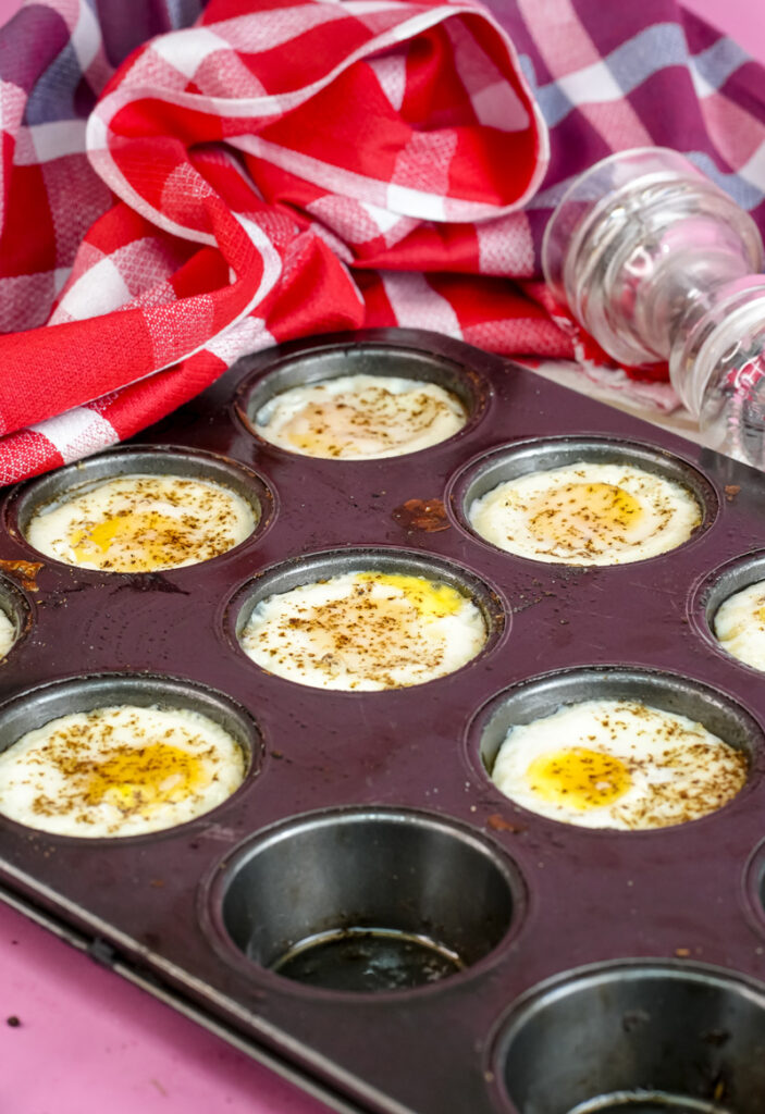 Muffin tin egg cups with pepper seasoning