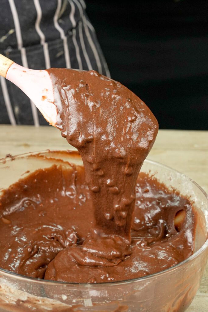 Rich chocolate muffin batter consistency check