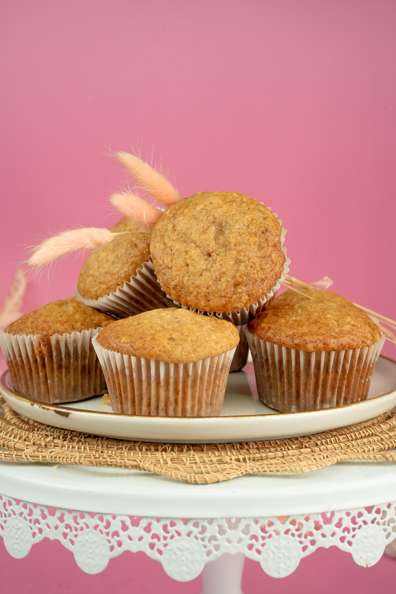 Healthy applesauce muffins with pampas grass decoration