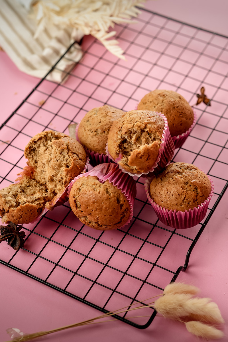 Split banana muffin showing moist interior texture