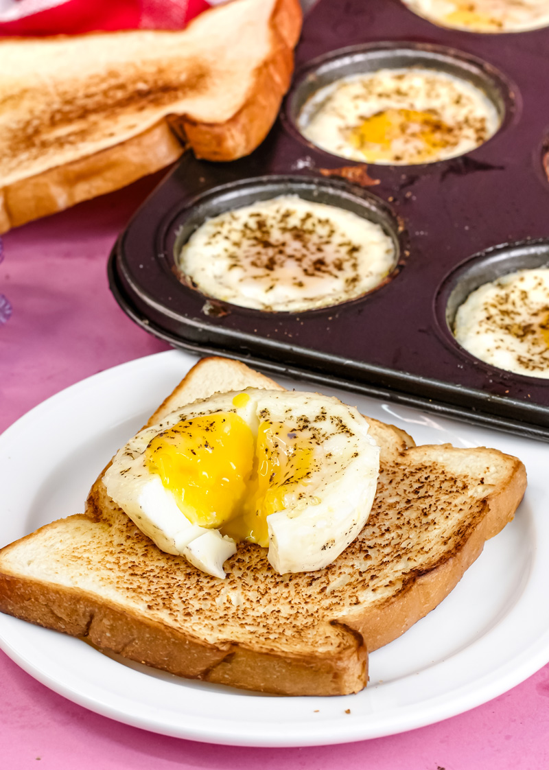 Perfect runny yolk from muffin tin egg on toast