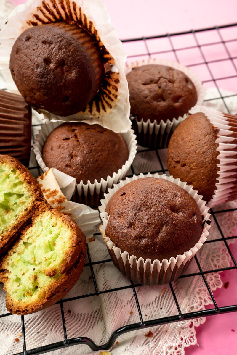 pistachio muffins with one cut in half