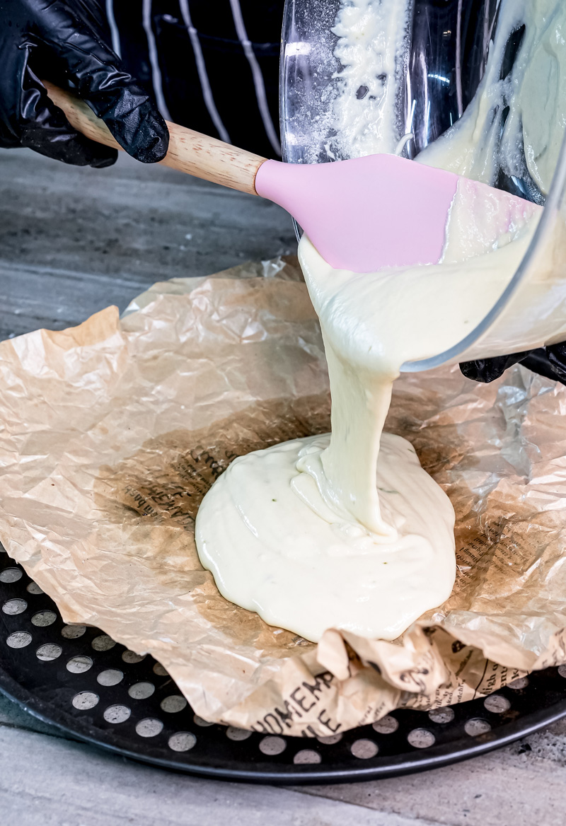 Adding German Apple Pancake batter to cast iron pan