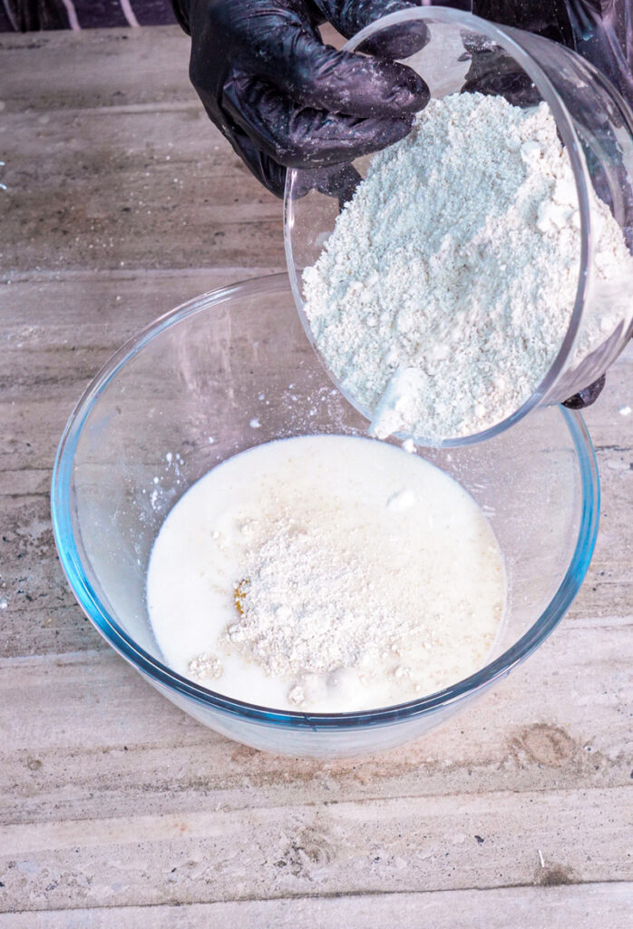 Combining dry ingredients for oat pancake recipe