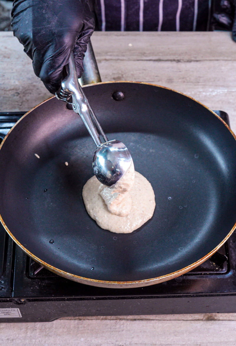 Cooking oat pancake on non-stick pan