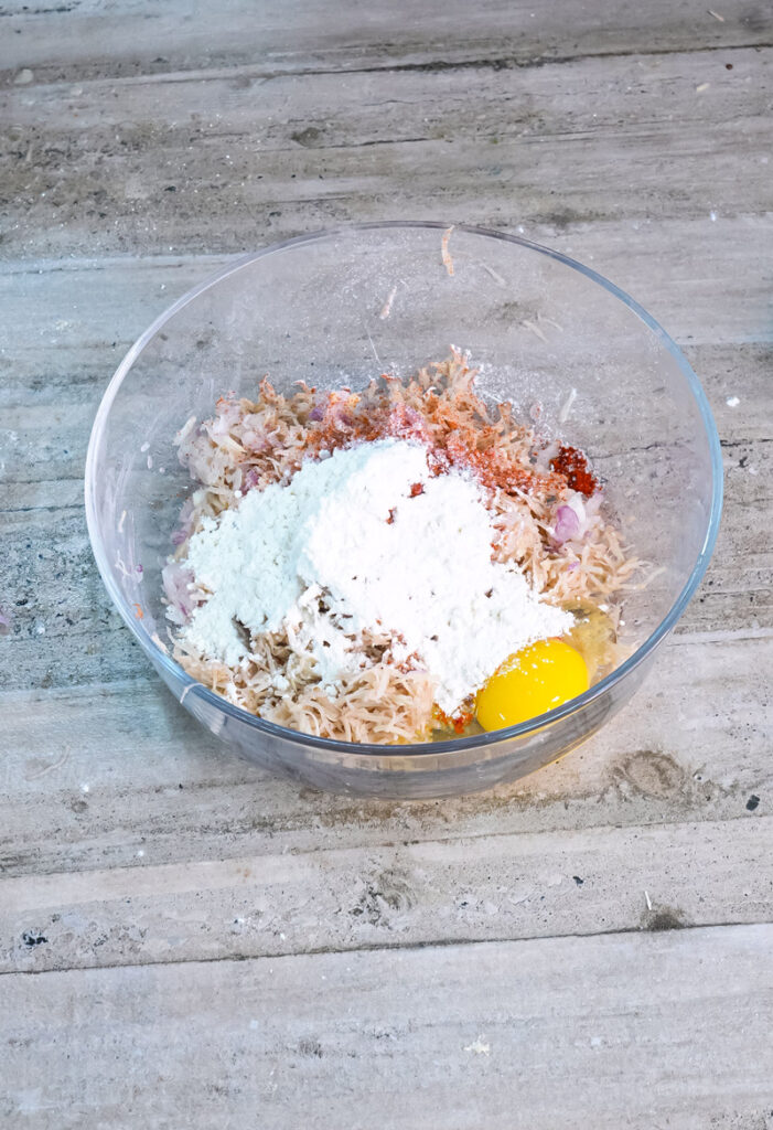 Final potato pancake batter with all ingredients combined