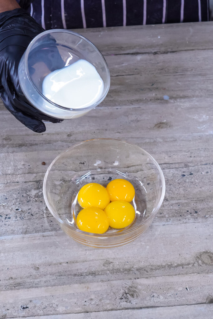 Folding whipped egg whites into Japanese pancake batter
