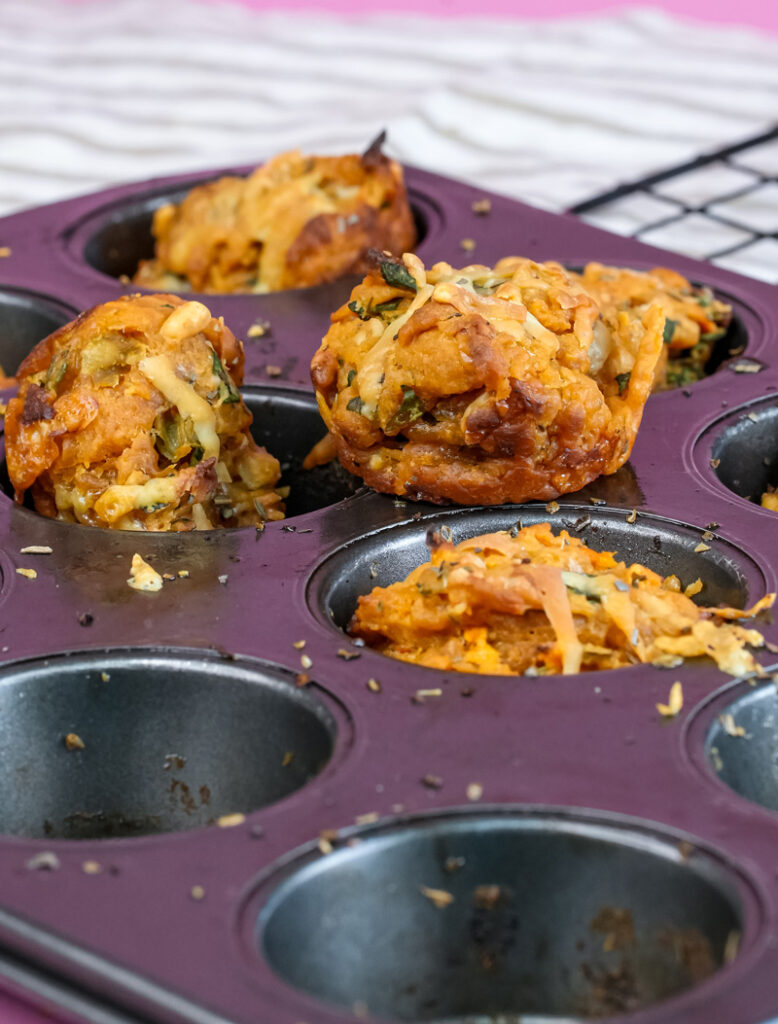 Golden brown pizza muffins fresh from oven