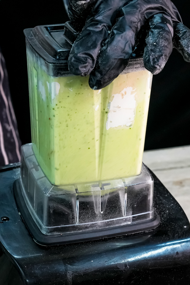 Green banana spinach pancake batter after blending