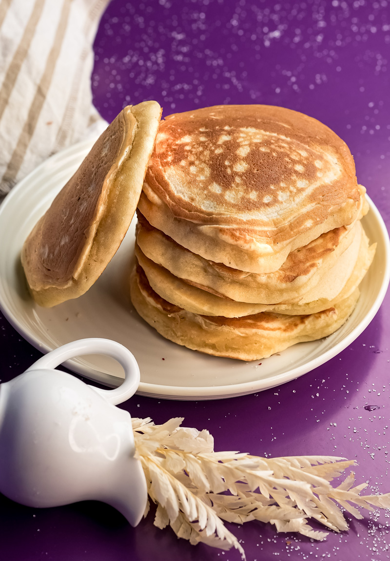 Homemade gluten-free pancakes with coffee cup