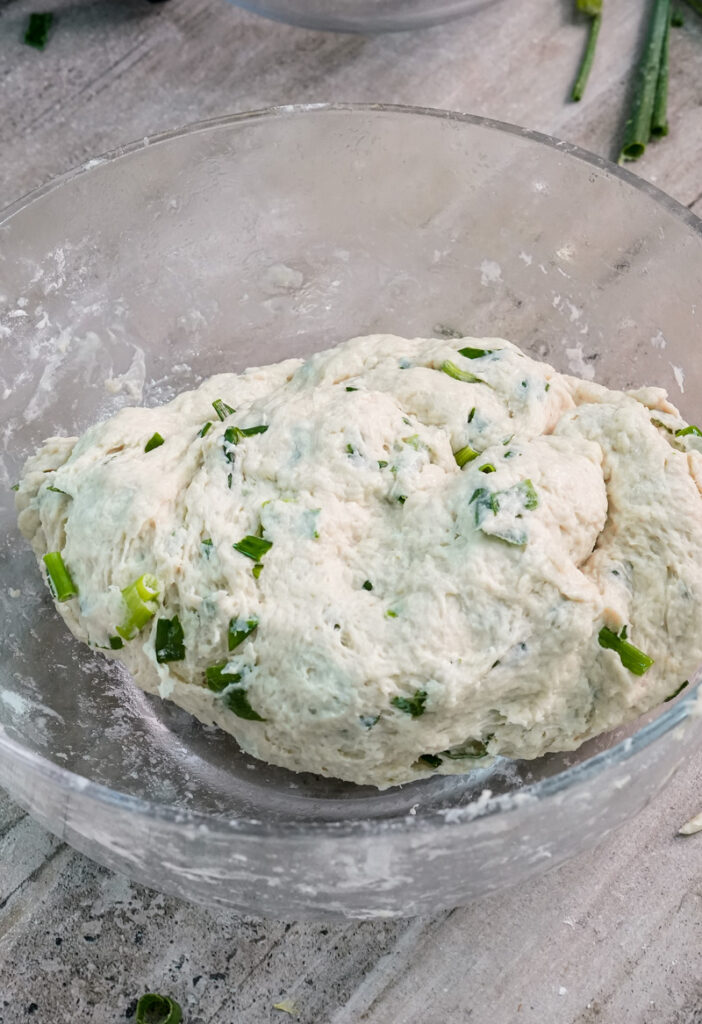 Kneaded scallion pancake dough ready for rolling