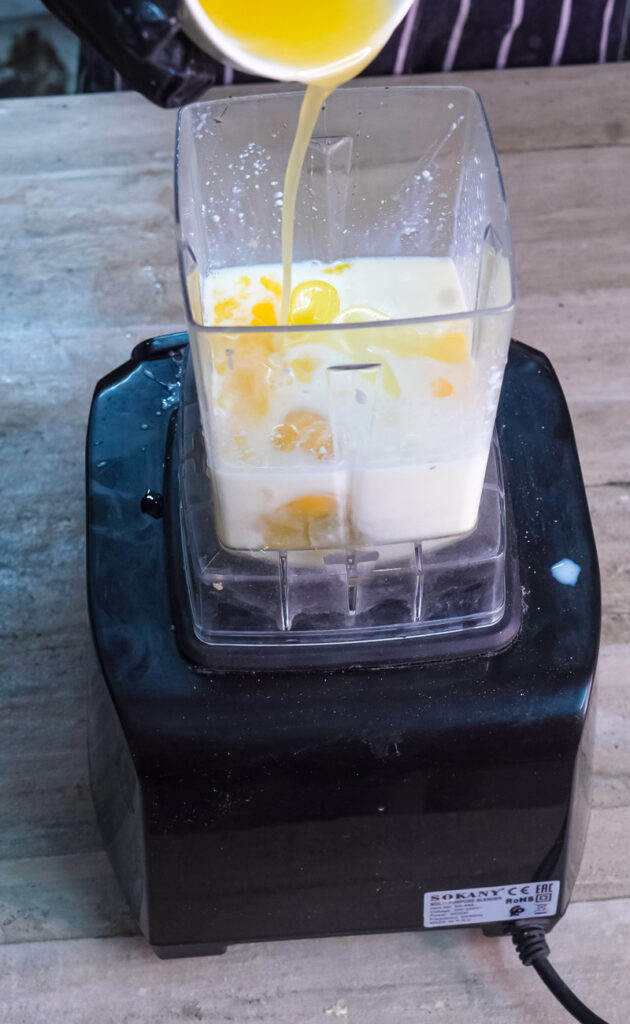 Making Dutch baby pancake batter in blender with eggs