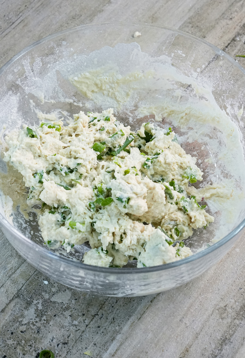 Mixed scallion pancake dough with chopped green onions