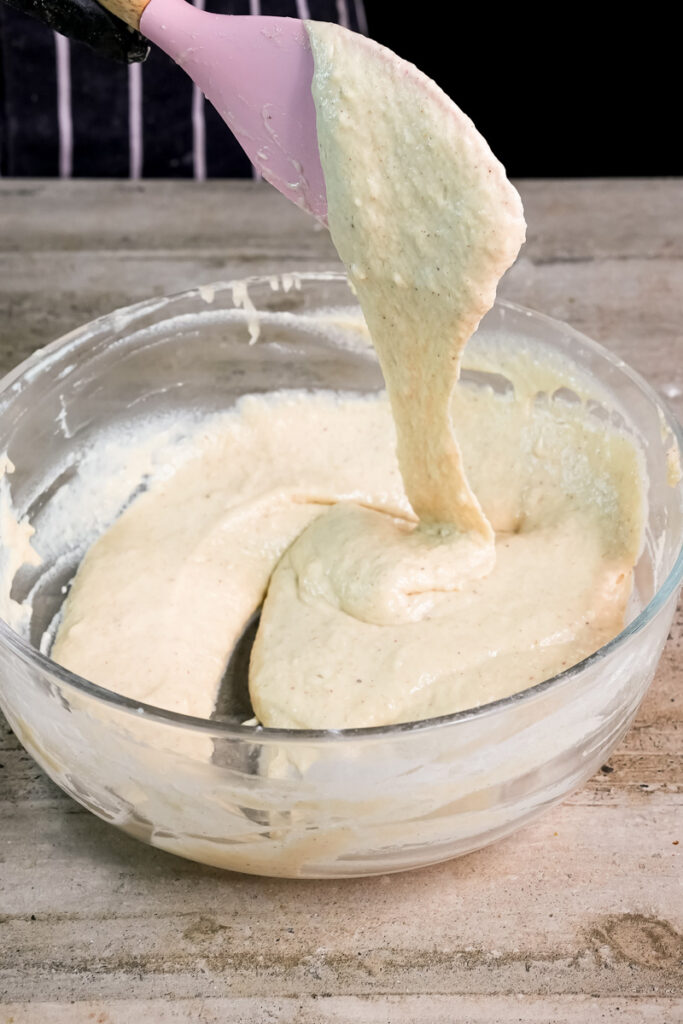 Mixing smooth apple cinnamon pancake batter