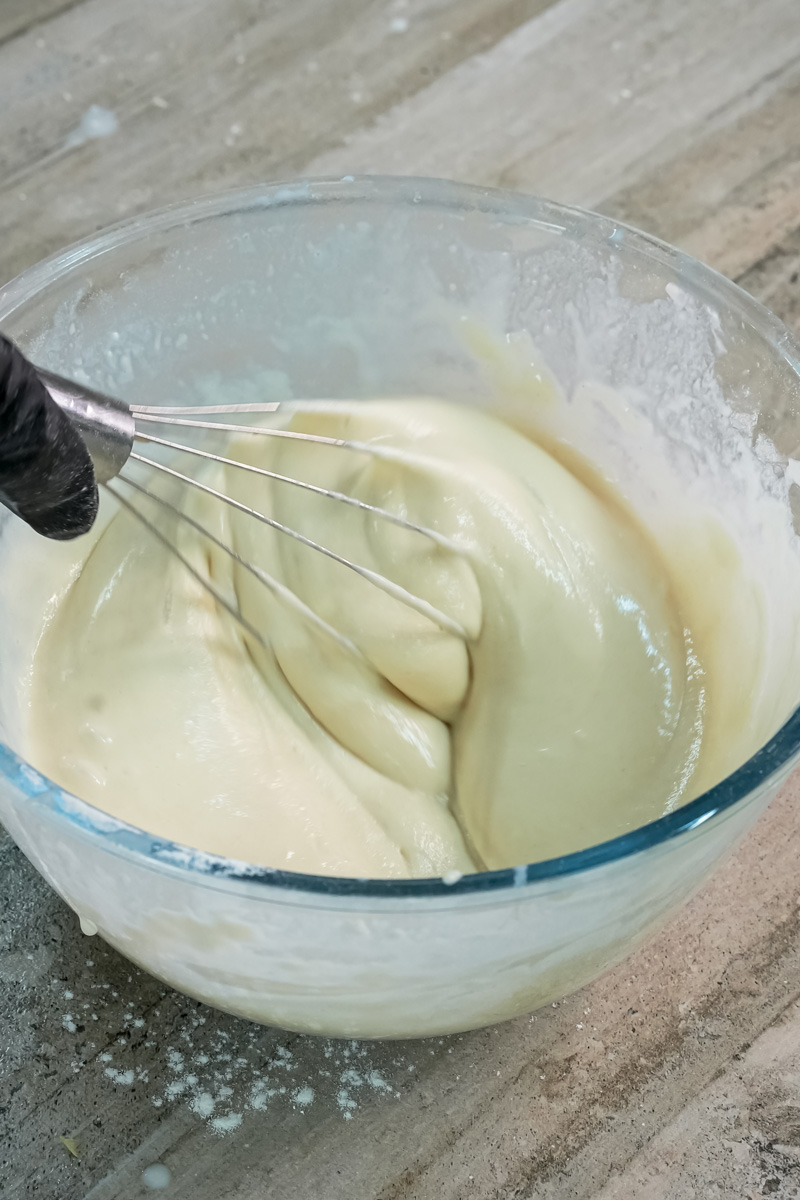 Smooth pancake roll batter ready for cooking