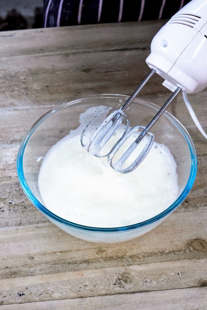 Whipped meringue peaks for fluffy Japanese pancakes