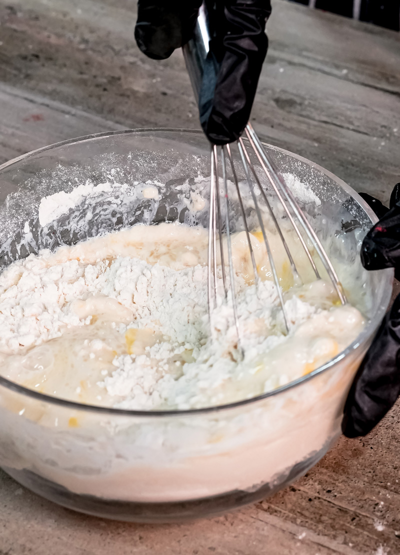 Whisking gluten-free pancake batter until smooth