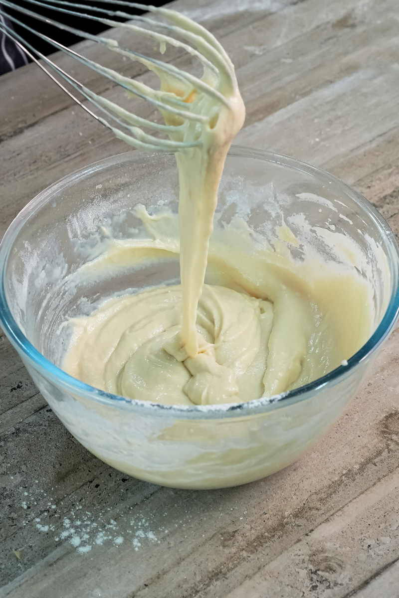 Whisking pancake roll batter until smooth