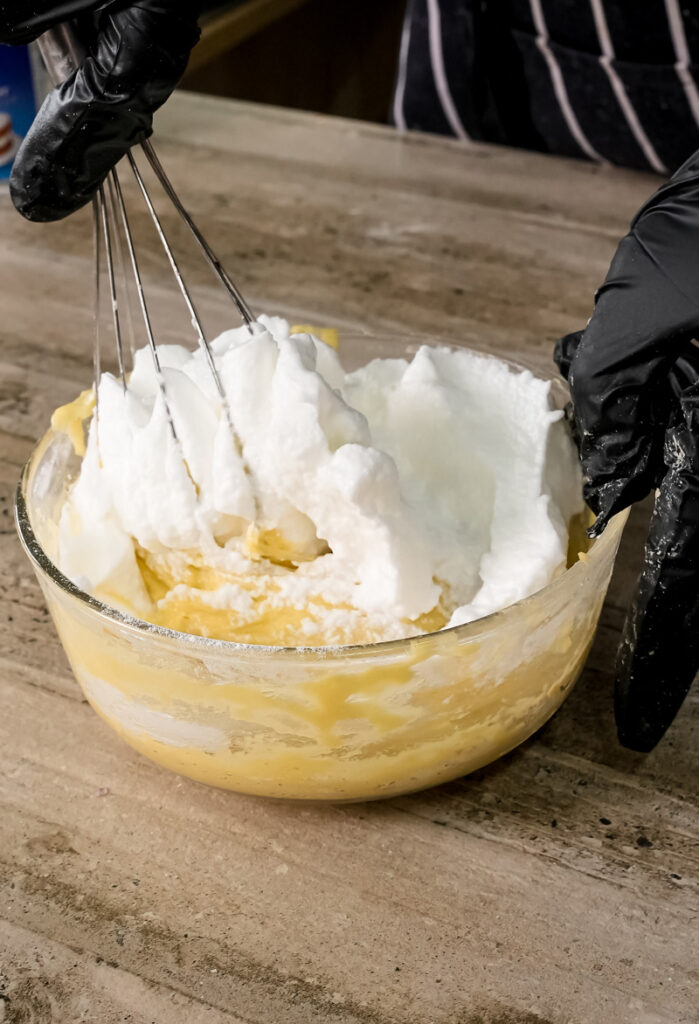 Gently mixing Japanese pancake batter with whisk
