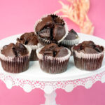 Close-up of peanut butter banana muffins with chocolate chunks