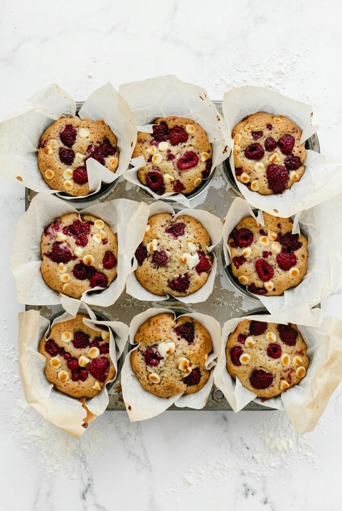 Baking White Chocolate & Raspberry Muffins