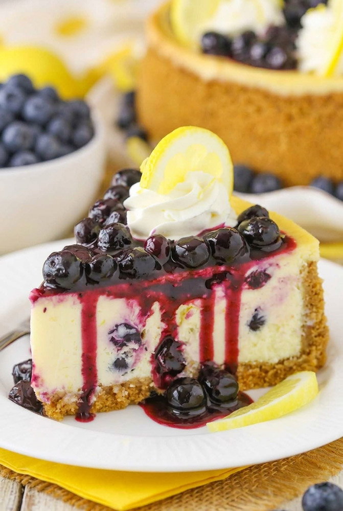 Serving Lemon Blueberry Cheesecake