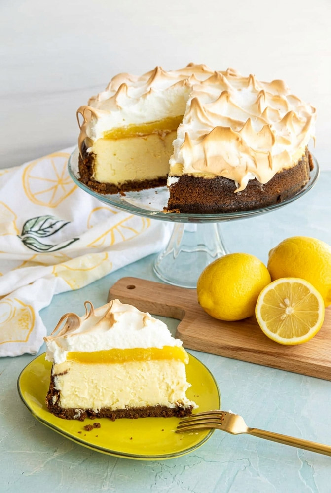 Serving Lemon Meringue Cheesecake